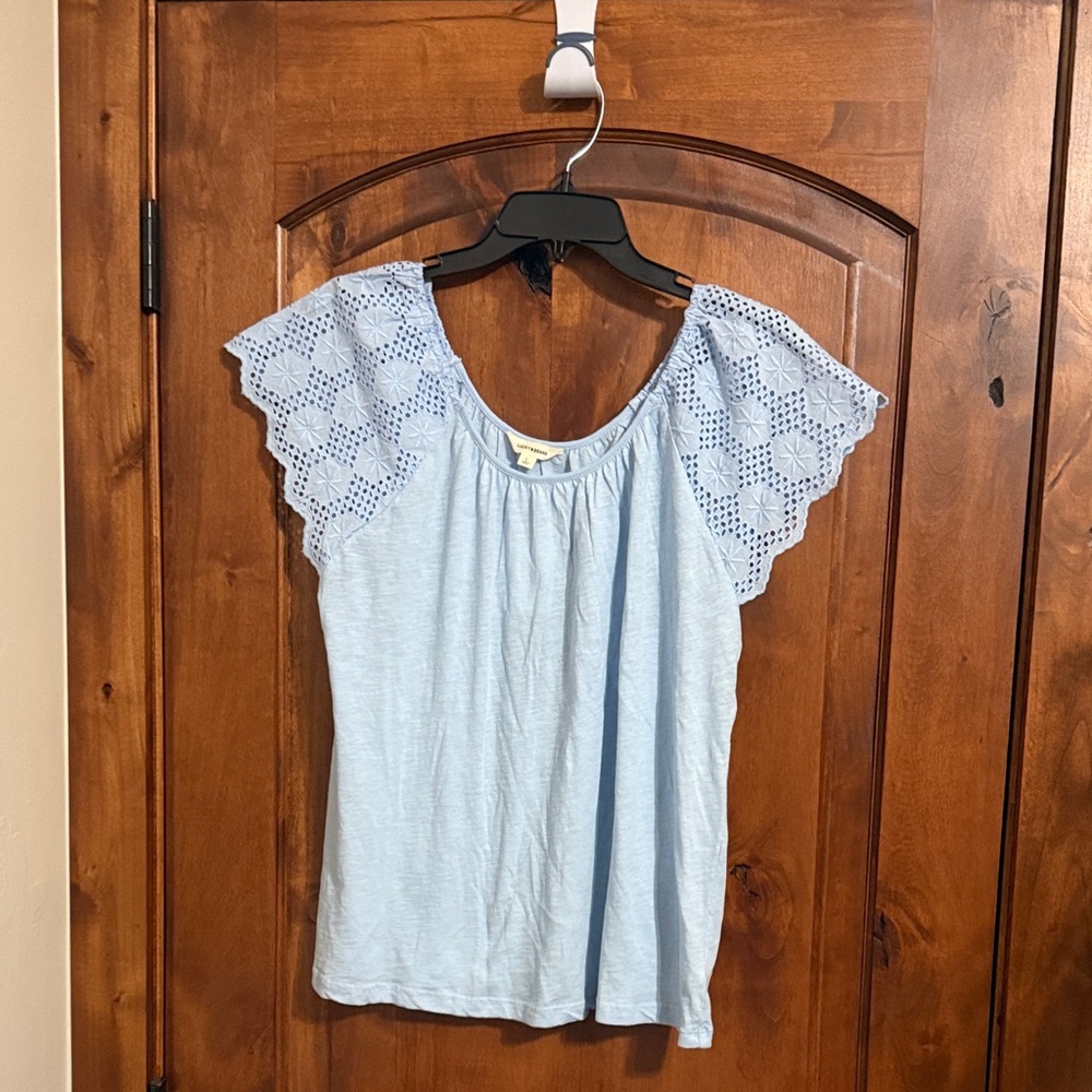 Lucky Brand Light Blue Eyelet Sleeve Blouse